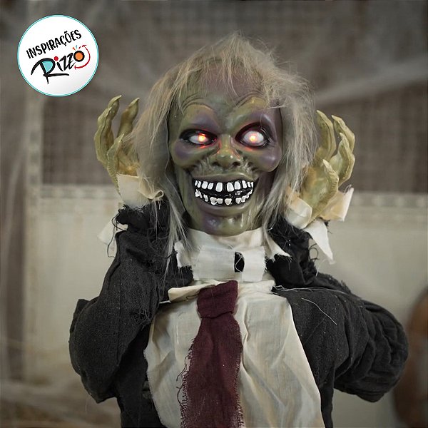 Enfeite Decorativo Halloween - Zumbi Social Ross - 52cm - Som, Luz e Movimento - 1 unidade - Cromus - Rizzo
