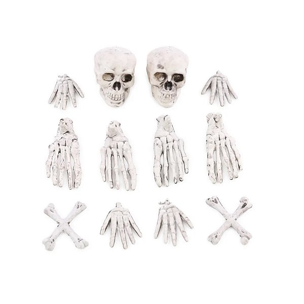 Enfeite Decorativo Halloween - Kit Esqueletos - 7cm - 12 unidades - Cromus - Rizzo