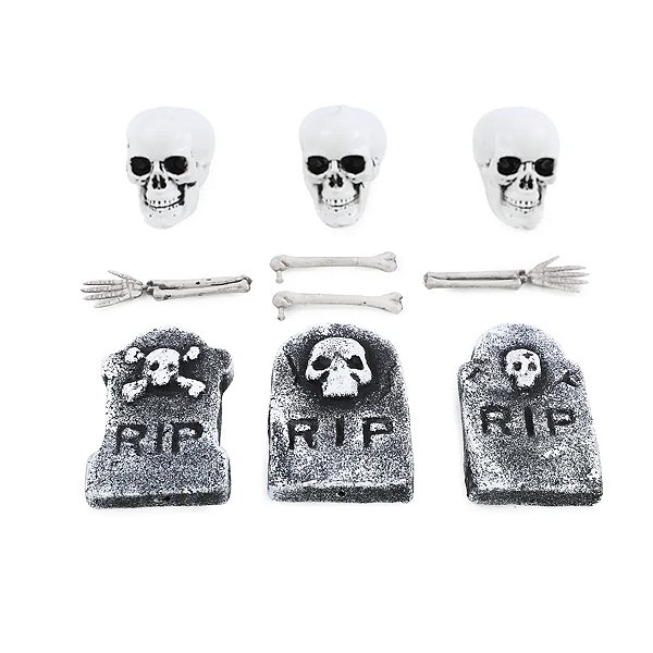 Enfeite Decorativo Halloween - Lápide com Esqueletos - 12cm - 10 unidades - Cromus - Rizzo