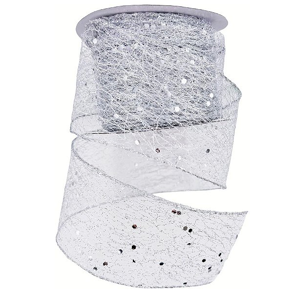 Fita Decorativa - Teia com Lantejoulas Prata - 6,3x914cm - 1 unidade - Rizzo