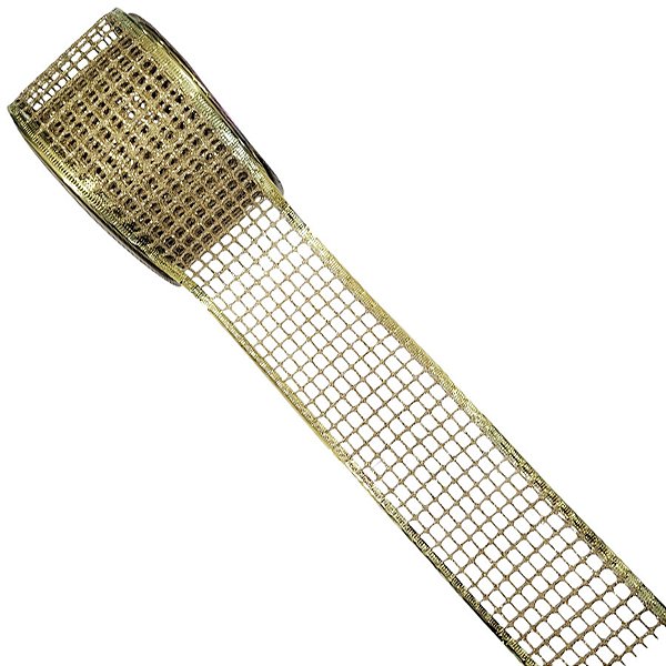 Fita Decorativa - Vazada Glitter Dourado - 6,3x914cm - 1 unidade - Rizzo