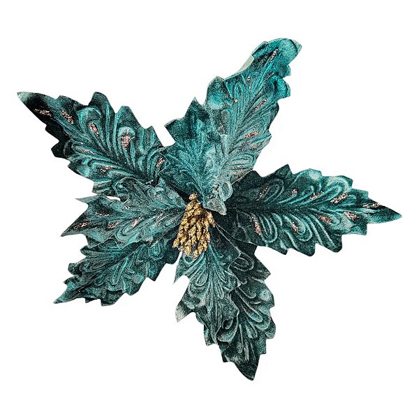 Poinsétia Decorativa - Verde com Glitter Dourado - 40cm - 1 unidade - Rizzo