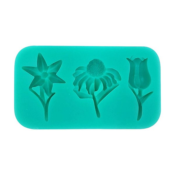 Molde de Silicone - 3 Flores Decoração Pasta Artesanato - 10cm - 1 unidade - Prime Chef - Rizzo