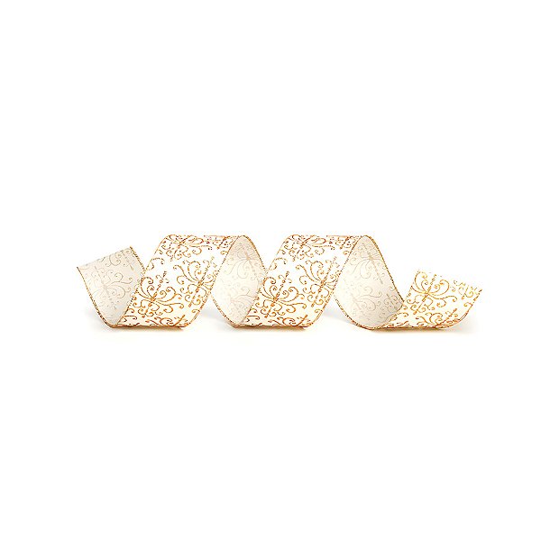 Fita Aramada Arabesco - Branco/Ouro - 3,8cm x 9,14m - 1 unidade - Cromus - Rizzo