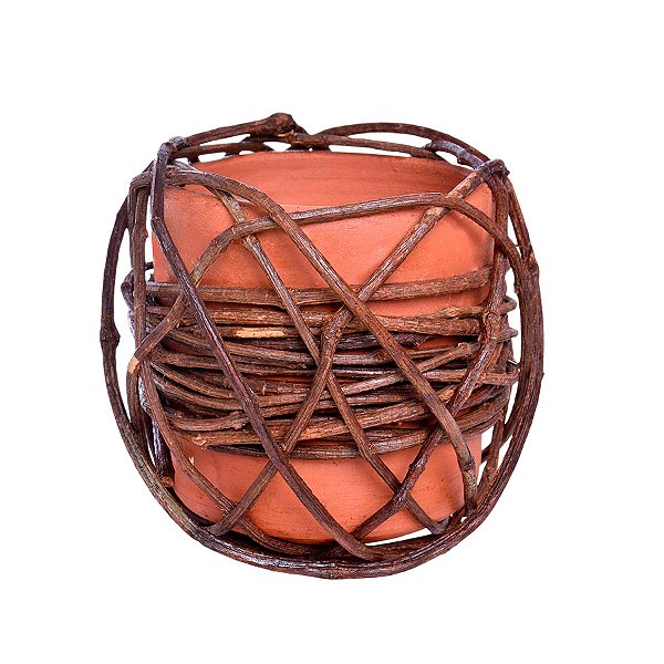 Vaso de Cerâmica com Cipó Rustico Marrom M - 10x11,5cm - 1 unidade - Rizzo