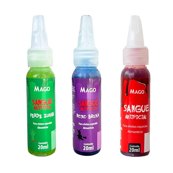 Kit  3 Cores Corante Sangue Artificial Alimentício de Halloween  - 3 unidades - Mago - Rizzo