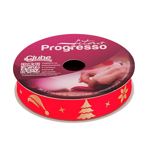 Fita de Cetim 10m x 15mm - Cor 494 - Elementos Natalinos - Rolo 10 metros - 1 unidade - Progresso - Rizzo