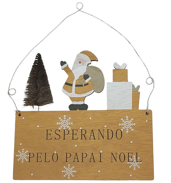 Enfeite de Pendurar de Natal - Placa Esperando Pelo Papai Noel - 17x16cm - 1 unidade - Rizzo