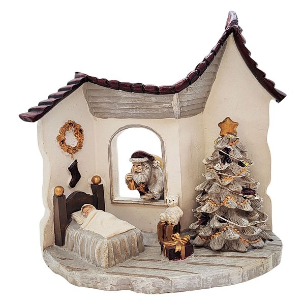 Cenário de Natal - Papai Noel no Quarto com Led - 18x16cm - 1 unidade - Rizzo