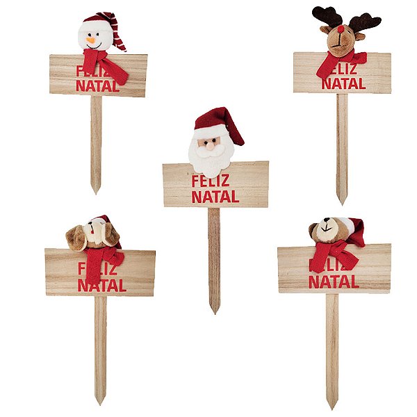 Plaquinhas Decorativas de Natal para Jardim - 28x16cm - 5 unidades - Rizzo