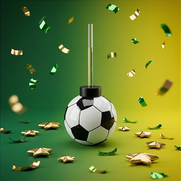 Garrafa Bola com Canudo - Futebol - 450ml  - 1 unidade - Rizzo