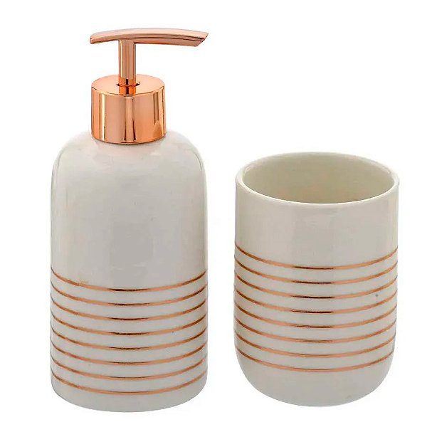 Kit para Banheiro Listras Rose Gold com 2 peças - 6,5x16,5cm - 1 unidade - Rizzo