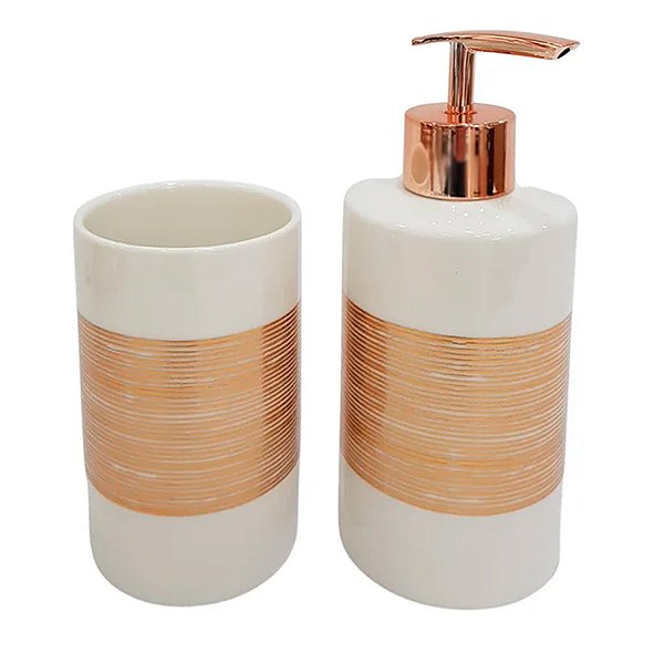 Kit para Banheiro Listras Finas Rose Gold com 2 peças - 6,5x16,5cm - 1 unidade - Rizzo