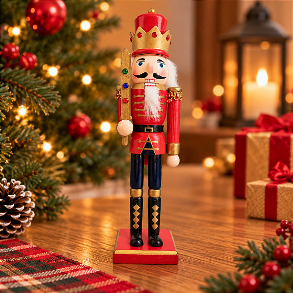 Boneco Soldado Quebra Nozes de Madeira com Espada - 30cm - Vermelho - 1 unidade - Rizzo
