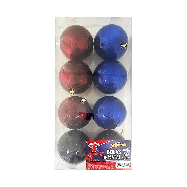 Bola de Natal Lisa Peroladas - Spider-Man Colorida - 8cm - Disney Original - 8 unidades - Cromus - Rizzo