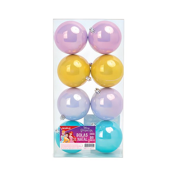 Bola de Natal Lisa Perolada - Princesas Colorida - 8cm - Disney Original - 8 unidades - Cromus - Rizzo