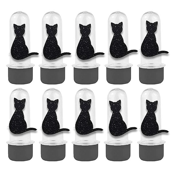 Mini Tubete com Aplique - Gato Halloween - Prata - 10 unidades - Rizzo