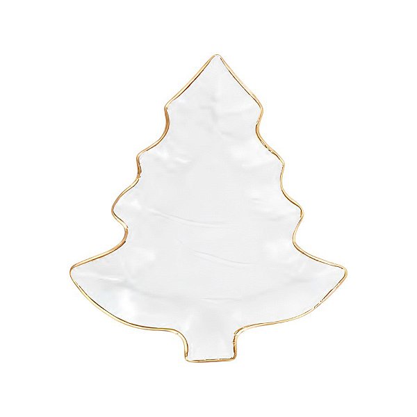 Prato de Vidro Arvore de Natal Incolor com Ouro - 28cm - 1 unidade - Cromus - Rizzo