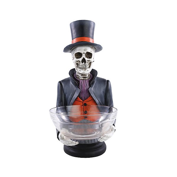 Enfeite Halloween de Resina - Caveira com Cartola - 52cm - 1 unidade - Cromus - Rizzo