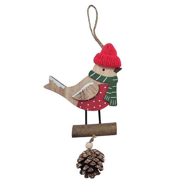 Enfeite de Pendurar de Natal - Passaro e Pinha - 18x10cm - 1 unidade - Rizzo
