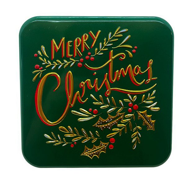 Lata de Metal de Natal Quadrada - Verde - 17x17x5,8cm - 1 unidade - Rizzo