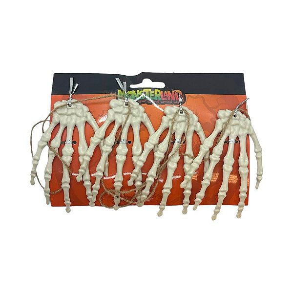 Enfeite Decorativo de Halloween - Varal de Mãos Esqueleto - 1 unidade - Rizzo