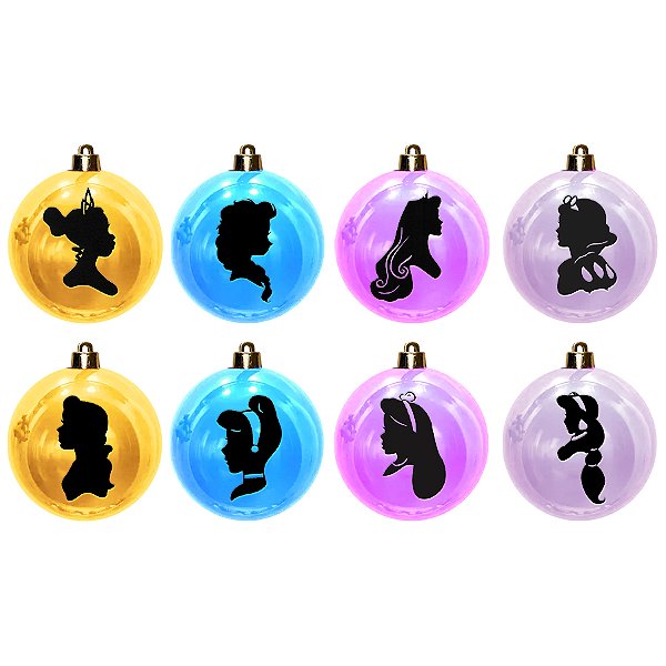 Bola de Natal Colorida Perolada - Princesas - 8cm - 8 unidades - Rizzo