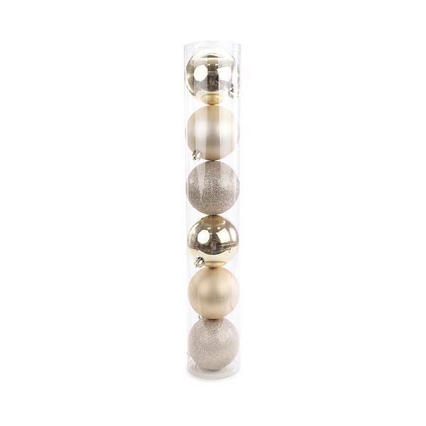 Bolas de Natal em Tubo - Brilho Metalico, Fosco e Glitter Nude - 8cm - 6 unidades - Cromus - Rizzo