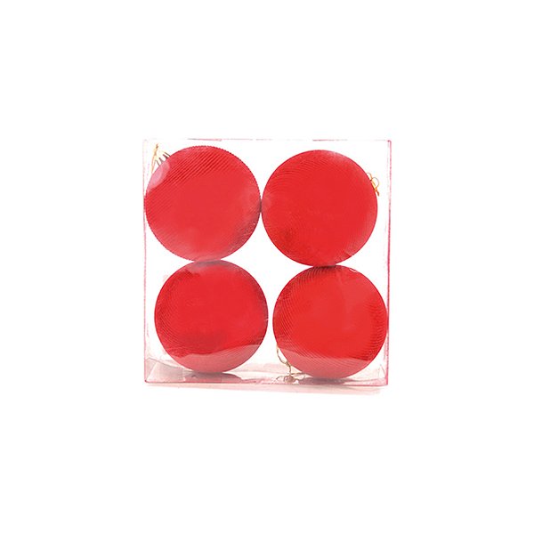 Bola de Natal de Veludo com Listras - Vermelho - 10cm  - 4 unidades - Cromus - Rizzo