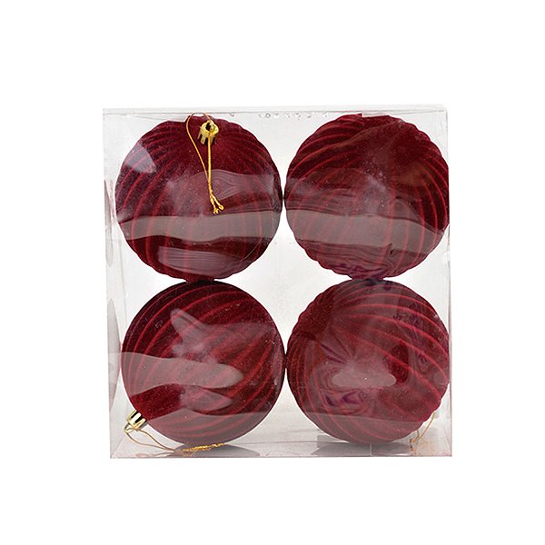 Bola de Natal de Veludo - Vinho - 10cm  - 4 unidades - Cromus - Rizzo