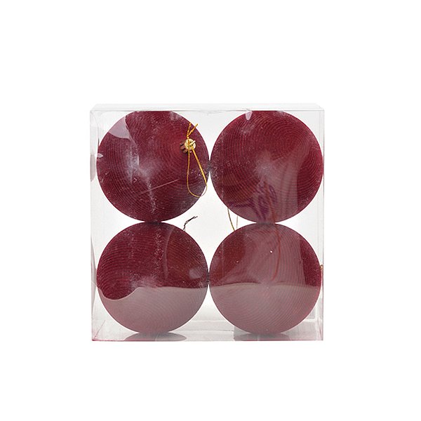 Bola de Natal de Veludo - Vinho - 10cm  - 4 unidades - Cromus - Rizzo