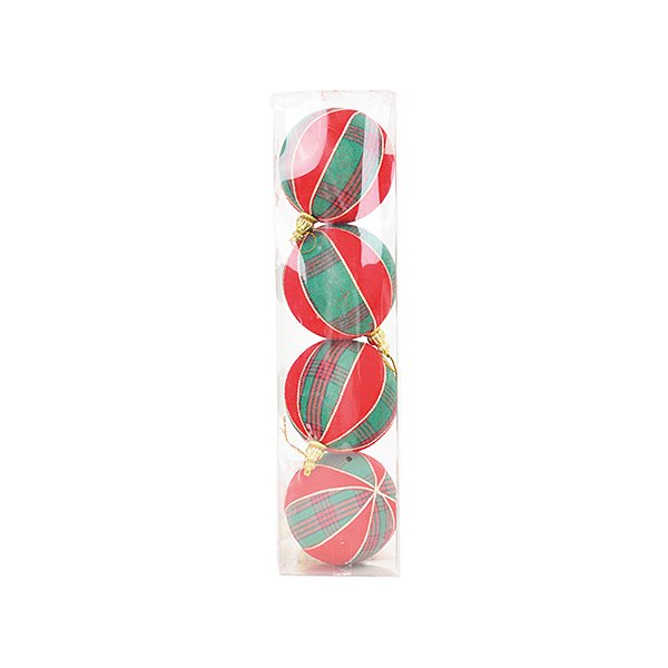 Bola de Natal de Veludo - Vermelho e Verde - 10cm  - 4 unidades - Cromus - Rizzo