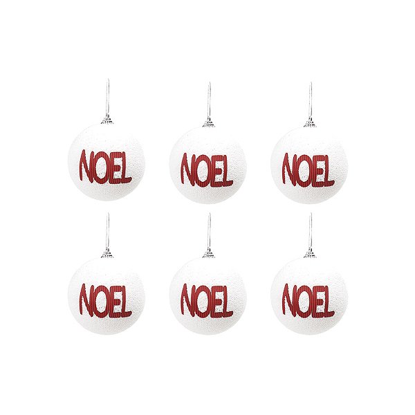 Bola de Natal Decorada - Noel Branco e Vermelho - 8cm  - 6 unidades - Cromus - Rizzo