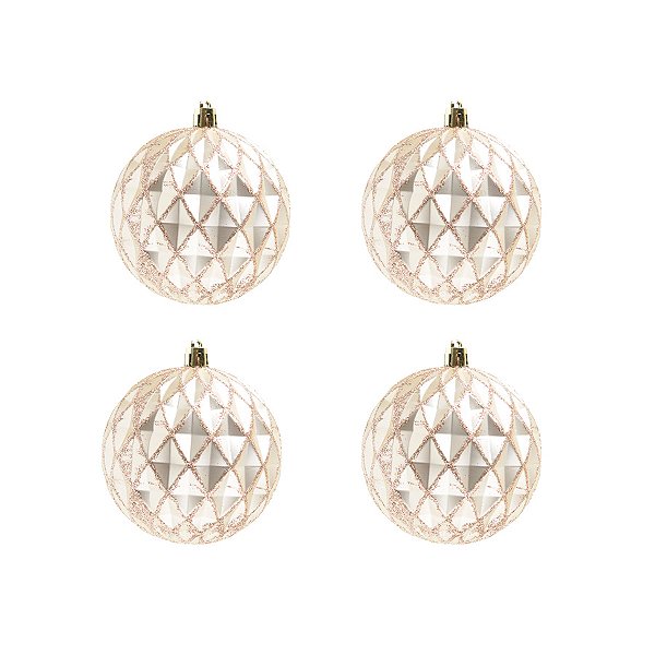 Bola de Natal Trançada - Champanhe - 10cm - 4 unidades - Cromus - Rizzo