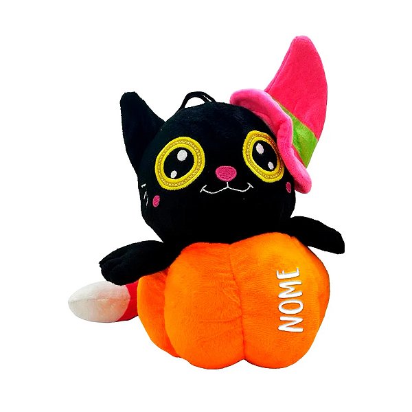 Gato Abóbora com Chapéu de Pelúcia Personalizado - 22cm - 1 unidade - Rizzo