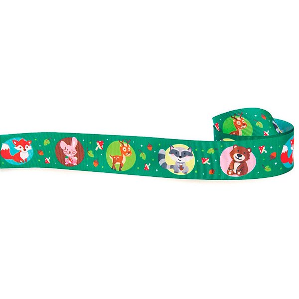 Fita Gorgurão 38mm - 10m Cor 008 Verde Animais da Floresta - 1 unidade - Progresso - Rizzo