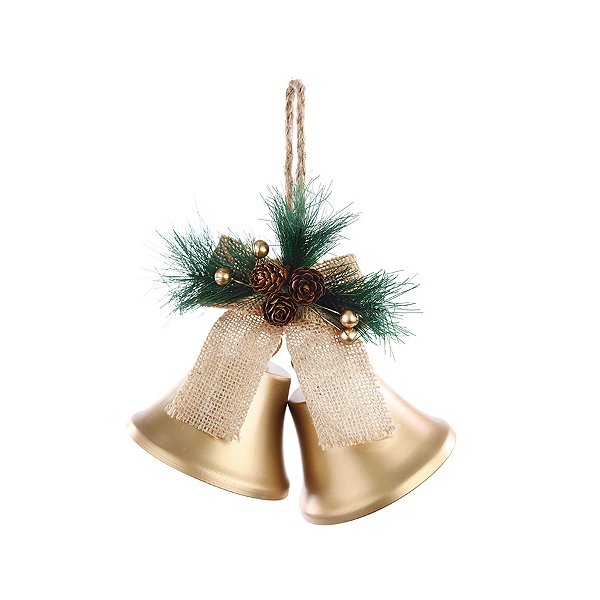 Enfeite para Pendurar Natal - Sino Ouro com Arranjo - 19cm - 1 unidade - Cromus - Rizzo