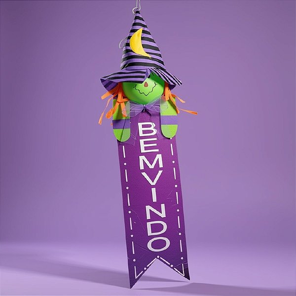 Enfeite de Pendurar de Halloween - Bruxa Roxa - 58x13cm - 1 unidade - Rizzo - Rizzo