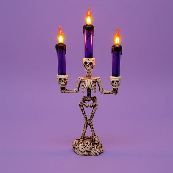 Candelabro de Halloween com Vela Led - Roxo - 35x9cm - 1 unidade - Rizzo - Rizzo