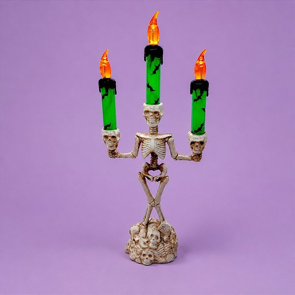Candelabro de Halloween com Vela Led - Verde - 35x9cm - 1 unidade - Rizzo - Rizzo