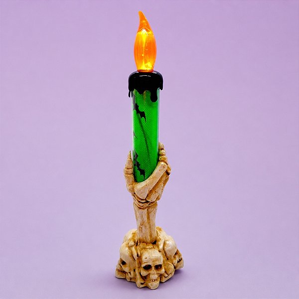 Castiçal de Halloween com Vela Led - Verde - 18x6cm - 1 unidade - Rizzo - Rizzo