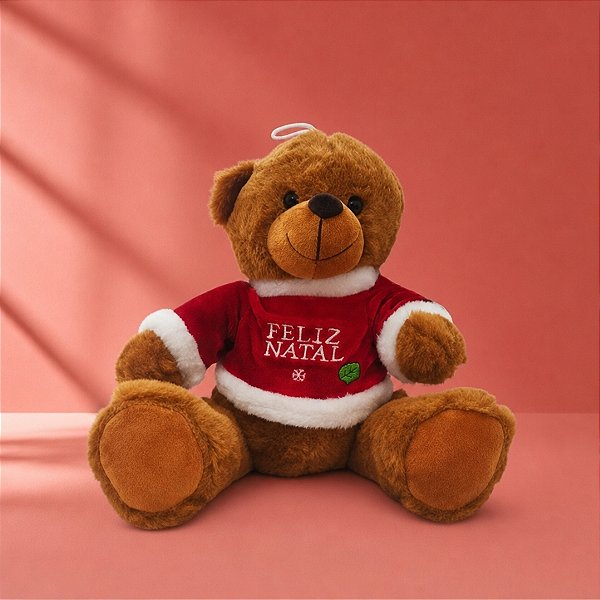 Urso de Pelúcia Marrom Feliz Natal - 23cm - 1 unidade - Rizzo