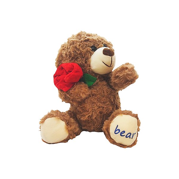 Urso de Pelúcia Marrom Claro com Flor - 24cm - 1 unidade - Rizzo