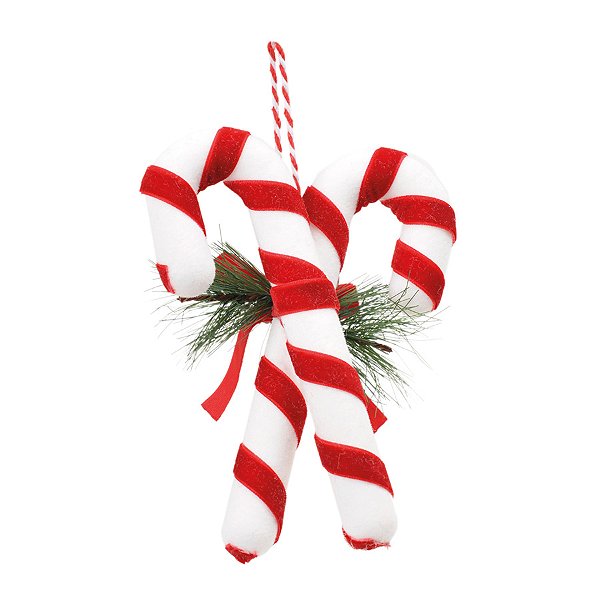 Enfeite de Pendurar 2 Candy Cane com Laço - Vermelho, Branco - 12cm - 1 unidade - Cromus - Rizzo