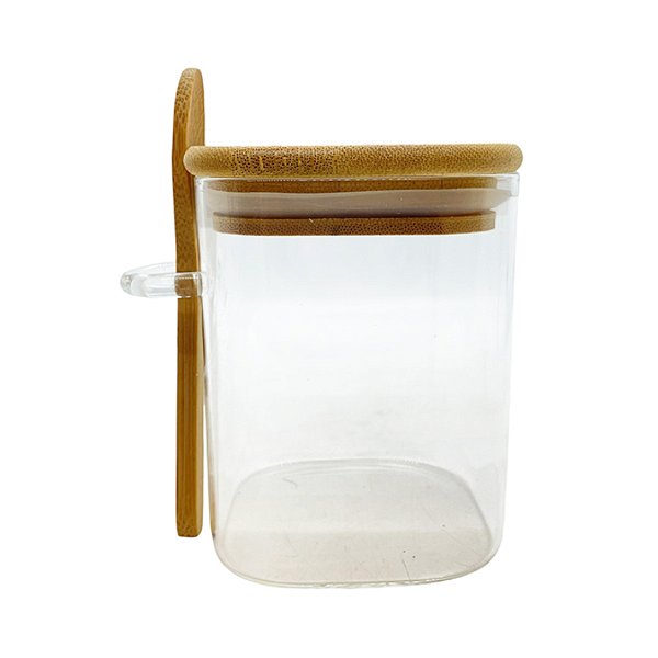 Pote de Vidro Hermético com Tampa e Colher de Bambu - 12,5x8cm - 525ml - 1 unidade - Rizzo