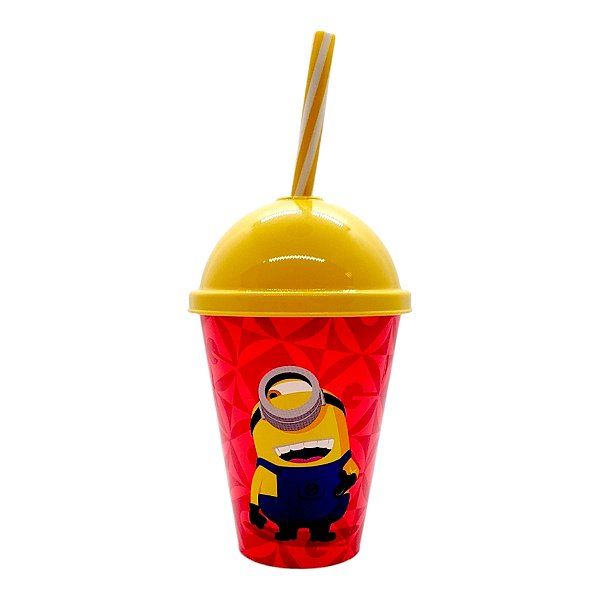 Copo com Tampa e Canudo - Minions Pensando e Rindo - 280ml - 1 unidade - Plasútil - Rizzo