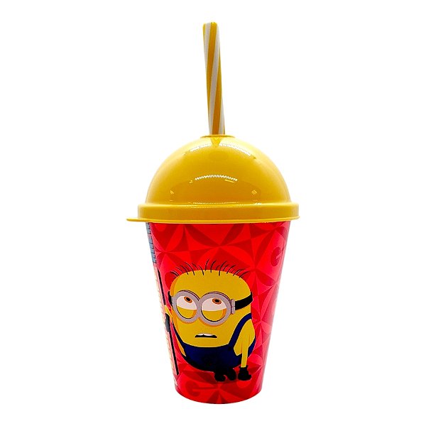 Copo com Tampa e Canudo - Minions Cansado e Com Banana - 280ml - 1 unidade - Plasútil - Rizzo