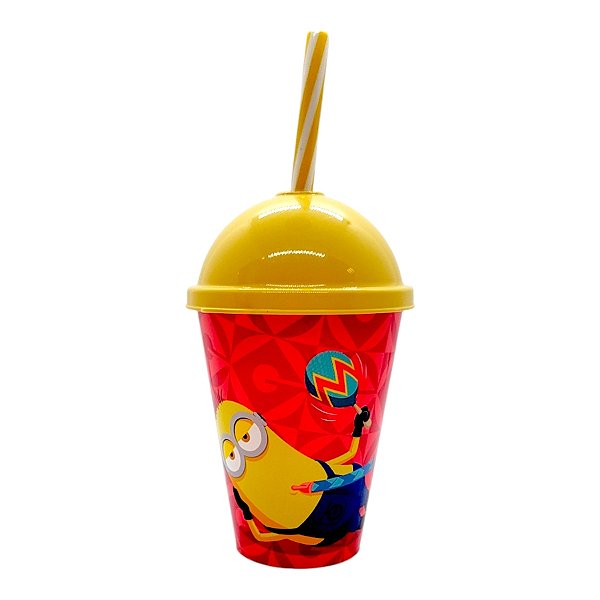 Copo com Tampa e Canudo - Minions Deitado e Forte - 280ml - 1 unidade - Plasútil - Rizzo