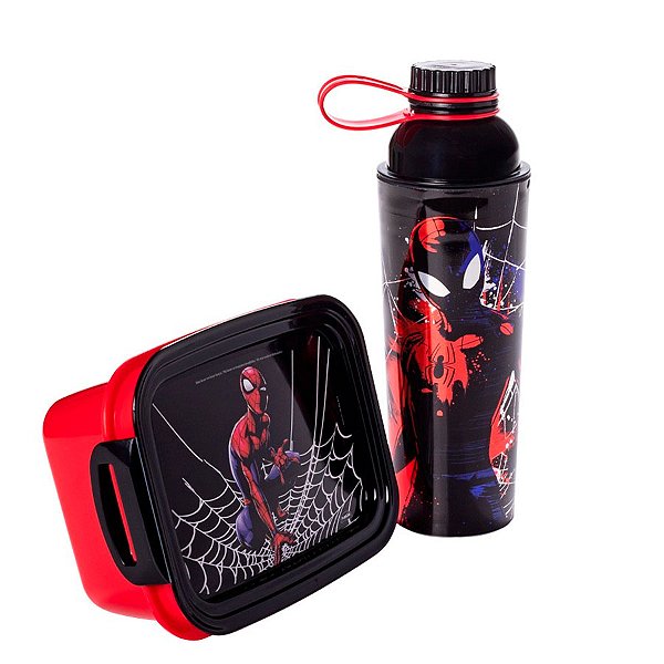 Kit Garrafa 660ml e Marmita 850ml - Homem Aranha - 1 unidade - Plasútil - Rizzo