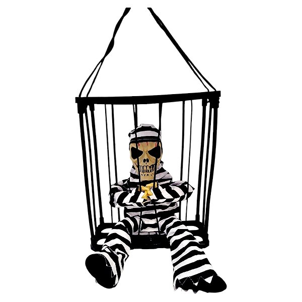 Enfeite de Pendurar de Halloween - Caveira Presiária com Som, Luz e Movimento - 28x23cm - 1 unidade - Rizzo